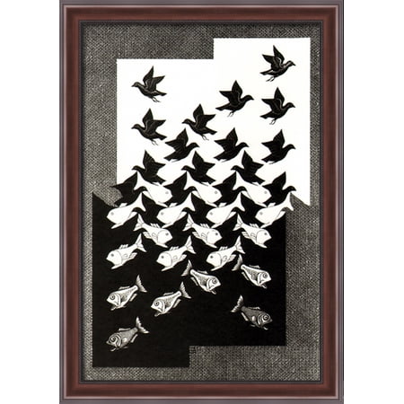 Sky and Water II 28x40 Large Walnut Ornate Wood Framed Canvas Art by M.C. Escher