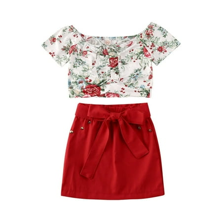 Toddler Baby Kids Girls Summer Outfits T-shirt Tank Tops Vest Skirts Clothes Set