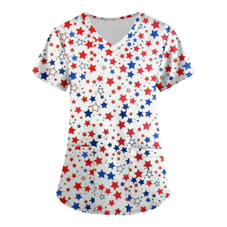 TKing Fashion Womens Summer Plus Size Independence Day Short Sleeve V-Neck Printed Tops Scrub Loose Nursing Working Blouse with Pocket White 5XL
TKing Fashion Womens Summer Plus Size Independence Day Short Sleeve V-Neck Printed Tops Scrub Loose Nursing Working Blouse with Pocket White 5XL