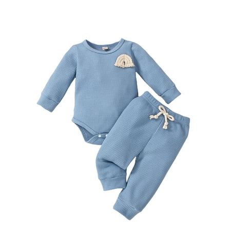 Canrulo Newborn Baby Boy Girl Clothes Knitted Ribbed Rainbow Long Sleeve Romper Bodysuit+Long Pants Fall Winter Outfits Blue 12-18 Months
Canrulo Newborn Baby Boy Girl Clothes Knitted Ribbed Rainbow Long Sleeve Romper Bodysuit+Long Pants Fall Winter Outfits Blue 12-18 Months