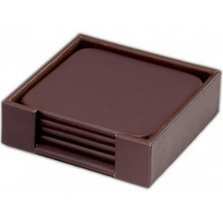 Chocolate Brown Leatherette 4 Square Coaster Set with Holder