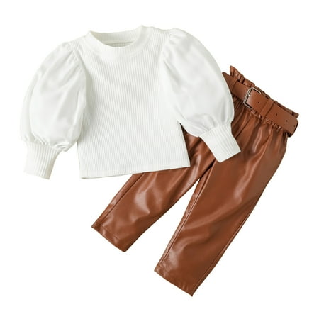 Younger Tree Baby Girls Fashion Clothes Outfits Kid Puff Sleeve Knitted Top Leather Pants Fall Winter Set 5-6T
Younger Tree Baby Girls Fashion Clothes Outfits Kid Puff Sleeve Knitted Top Leather Pants Fall Winter Set 5-6T