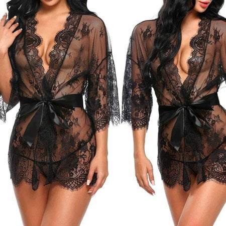 Women Lace Night Dress Sleepwear Bandage Deep V G-String Sheer Sleep Dress
Women Lace Night Dress Sleepwear Bandage Deep V G-String Sheer Sleep Dress