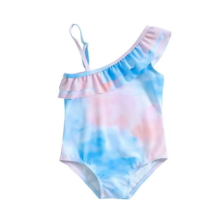 Toddler Baby Girl Romper Swimwears Sleeveless Ruffle Summer Bathing Suits Rainbow Gradient One-Piece Swimsuit