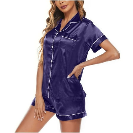 EGNMCR Womens Silk Pajama Sets Solid Color Short Sleeve Button Sleepwear Shirts with Pockets and Soft Elasticated Shorts Comfy Plus Size Lounge 2 Piece Satin Sets on Clearance
EGNMCR Womens Silk Pajama Sets Solid Color Short Sleeve Button Sleepwear Shirts with Pockets and Soft Elasticated Shorts Comfy Plus Size Lounge 2 Piece Satin Sets on Clearance