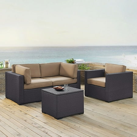 Crosley Furniture Biscayne 3 Person Outdoor Wicker Seating Set In Mocha - Two Corner Chairs, One Arm Chair, One Coffee Table