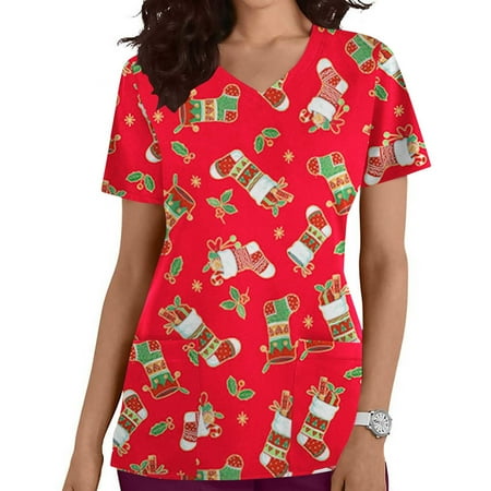 Working Uniform For Women Xmas T Shirt V Neck Short Sleeve Christmas Pattern Printed Scrub Tops With Pockets
Working Uniform For Women Xmas T Shirt V Neck Short Sleeve Christmas Pattern Printed Scrub Tops With Pockets