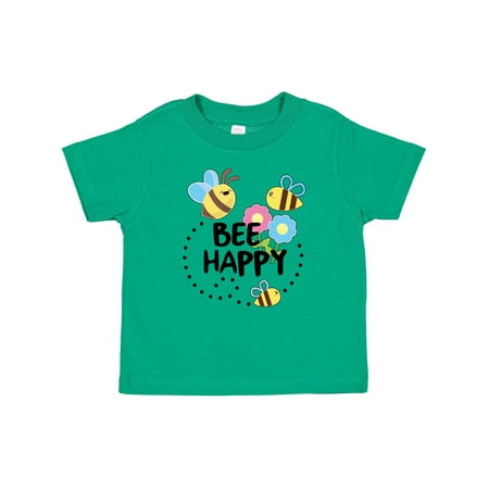 Inktastic Bee Happy with Flowers Gift Baby Boy or Baby Girl T-Shirt