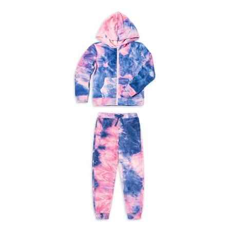 Kidtopia Baby Girl Velour Tie Dye Hoodie Pant Set