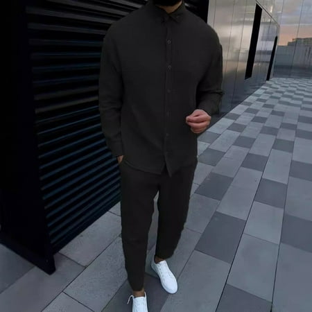 KDJ Mens Autumn Wrinkly Bubble Set Fashion Casual Long Sleeve Shirt Slim Pants Suit
KDJ Mens Autumn Wrinkly Bubble Set Fashion Casual Long Sleeve Shirt Slim Pants Suit