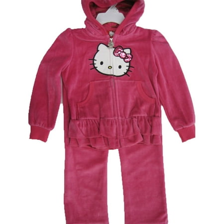 Hello Kitty Little Girls Pink Velour Sequin Applique Sweater 2 Pc Pants Set 4-6X