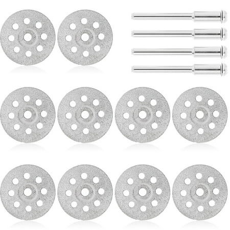 10Pcs 22MM Grinding Disc Diamond Cut Off Discs Wheel with Breathing Holes Diamond Circular Saw Blades with 4 Mandrel Rotary Tool Accessories for Metal Glass Stone Ceramic Cutting