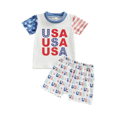 Indepence Day Baby Boy Clothes Stars Stripe Letter Print Contrast Color Crew Neck Short Sleeve T-Shirts and Shorts Set
Indepence Day Baby Boy Clothes Stars Stripe Letter Print Contrast Color Crew Neck Short Sleeve T-Shirts and Shorts Set