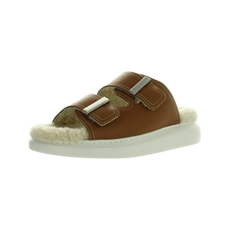 Alexander McQueen Womens Lamb Fur Slip On Slide Sandals