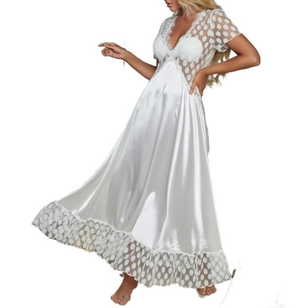 

Sexy Polka Dot V neck Nightgowns Short Sleeve White Women s Sleepshirts (Women s)