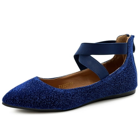 Ollio Women s Glitter Elastic Ankle Strap Pointed Toe Ballet Flats F189