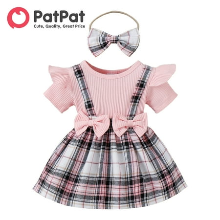 PatPat 2pcs Baby Girl 95% Cotton Ribbed Ruffle Trim Bow Decor Short-sleeve Spliced Plaid Dress & Headband Set
PatPat 2pcs Baby Girl 95% Cotton Ribbed Ruffle Trim Bow Decor Short-sleeve Spliced Plaid Dress & Headband Set