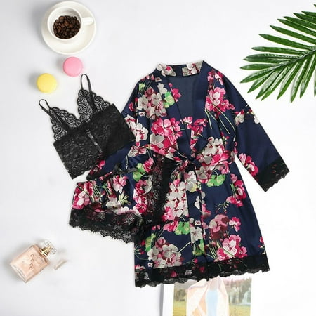 Qcmgmg 3 Pack Floral Robe Cami And Shorts Sleepwear Sexy Pajamas Set Lace Nightgown Pjs for Women
Qcmgmg 3 Pack Floral Robe Cami And Shorts Sleepwear Sexy Pajamas Set Lace Nightgown Pjs for Women