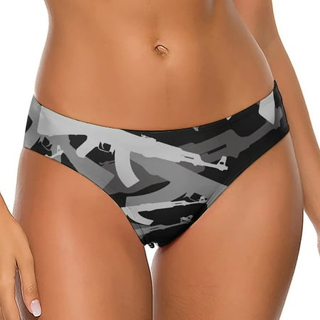 Camo Gun Women s Low Waist T-Back Thong Panty Underwear Brief Cute