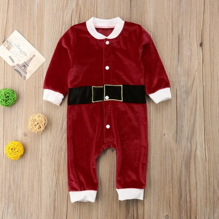 Christmas Xmas Baby Boy Girl Long Sleeve Santa Claus Bodysuit Costume Romper