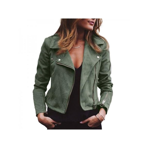 Lavaport Women Zip Moto Jacket Woolen Short Coat