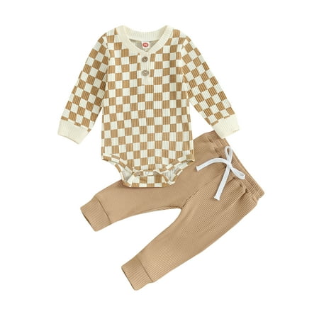 Suanret Baby Boys Girls Tops Pants Outfits Long Sleeve Checkerboard Print Romper + Pants Set Infant Clothes Khaki 3-6 Months
Suanret Baby Boys Girls Tops Pants Outfits Long Sleeve Checkerboard Print Romper + Pants Set Infant Clothes Khaki 3-6 Months