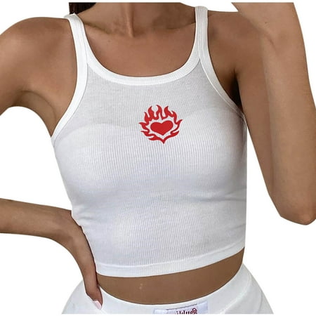 Lirclo Women s Printed Round-neck Slim Sexy Suspender Undershirt White S