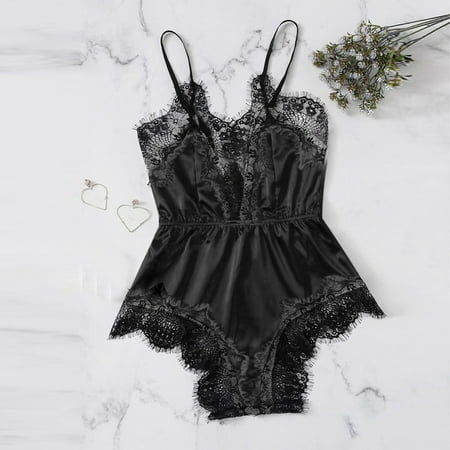 KOOYI Women Satin Lace Bra Sexy Lingerie Underpant Siamese Sleepwear Bodysuit Babydoll Valentine s Nightgown Pajamas Black / M
KOOYI Women Satin Lace Bra Sexy Lingerie Underpant Siamese Sleepwear Bodysuit Babydoll Valentine s Nightgown Pajamas Black / M