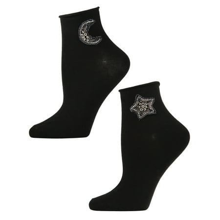 MeMoi Women s Beaded Moon and Star Roll Top Shorties Sock - Mens - Male