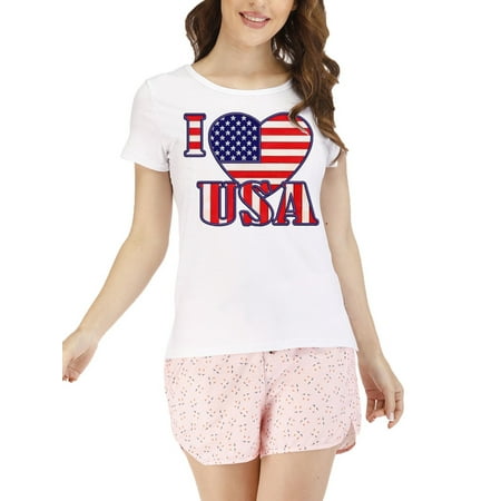 Wrcnote Ladies Short Sleeve T-Shirt And Shorts American Flag Print 2 Pieces Pjs Sets Loose Sleep Side Slit Homewear Sleeveless Tank Top+Shorts Two Piece Pajamas Set
Wrcnote Ladies Short Sleeve T-Shirt And Shorts American Flag Print 2 Pieces Pjs Sets Loose Sleep Side Slit Homewear Sleeveless Tank Top+Shorts Two Piece Pajamas Set
