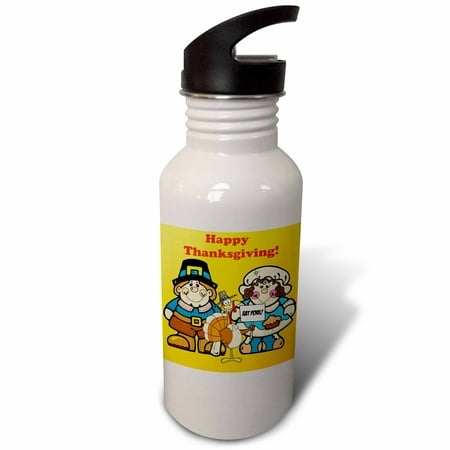 3dRose Happy Thanksgiving Pilgrims Sports Water Bottle 21oz