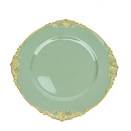 BalsaCircle 24 Dusty Sage 13 Acrylic Round Charger Plates Embossed