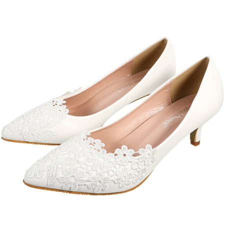 1 Pair Pointy Lace High-heeled Shoes Sexy Bride Wedding High Heels (White)