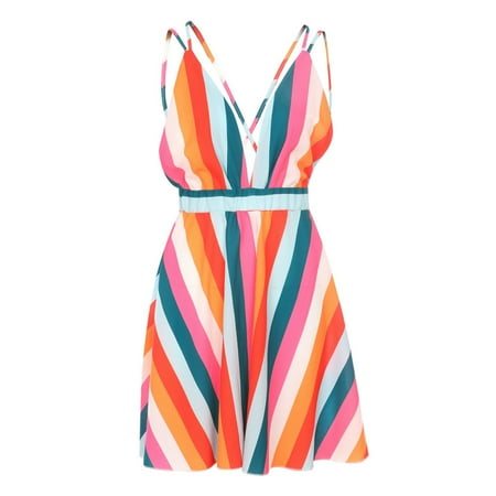 TINYSOME Women Sleeveless Deep V-Neck Backless Mini Flowy Dress Rainbow Colorful Pat
TINYSOME Women Sleeveless Deep V-Neck Backless Mini Flowy Dress Rainbow Colorful Pat