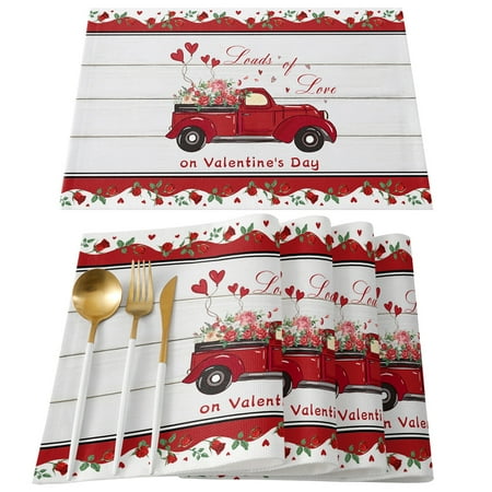 Valentine s Day Placemats for Dining Table Set of 4 Rustic Truck with Rose Flower Romantic Red Hearts Shape Wooden Board Cotton Linen Table Mats Washable Placemats For Holiday Parties Wedding
Valentine s Day Placemats for Dining Table Set of 4 Rustic Truck with Rose Flower Romantic Red Hearts Shape Wooden Board Cotton Linen Table Mats Washable Placemats For Holiday Parties Wedding