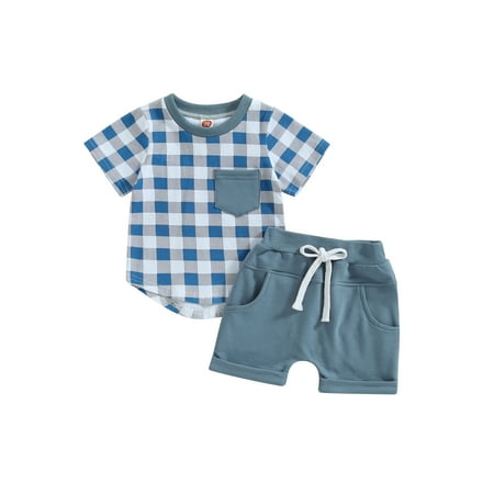 allshope Baby Boys Summer 2-Piece Outfits Plaid Short Sleeve T-Shirt with Breast Pocket and Elastic Rolled Hem Shorts Set
allshope Baby Boys Summer 2-Piece Outfits Plaid Short Sleeve T-Shirt with Breast Pocket and Elastic Rolled Hem Shorts Set