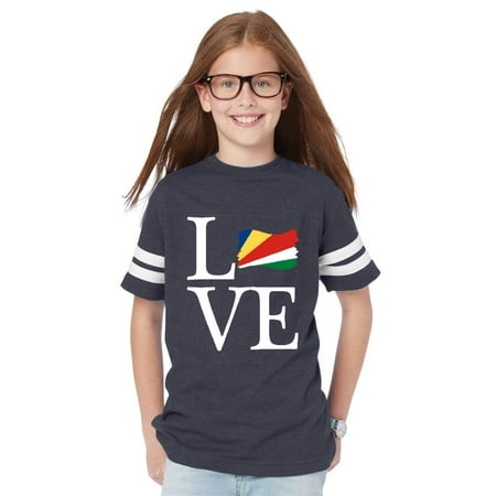 Love Seychelles Flag Youth Unisex Football Fine Jersey Tee