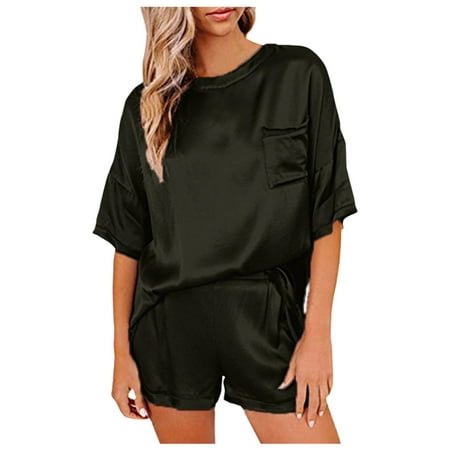 Women Solid Color Imitation Silk Pajamas Home Clothes Short Sleeve Shorts Irregular 2PCS Suit
Women Solid Color Imitation Silk Pajamas Home Clothes Short Sleeve Shorts Irregular 2PCS Suit
