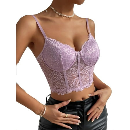 Women s Lace Bustier Crop Cami Top Lilac Purple XS