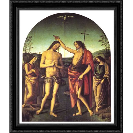 Baptism of Christ 28x32 Large Black Ornate Wood Framed Canvas Art by Pietro Perugino