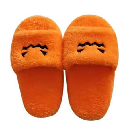 Fovolat Halloween Home Slippers Pumpkin Indoor Cute Soft Plush Slippers