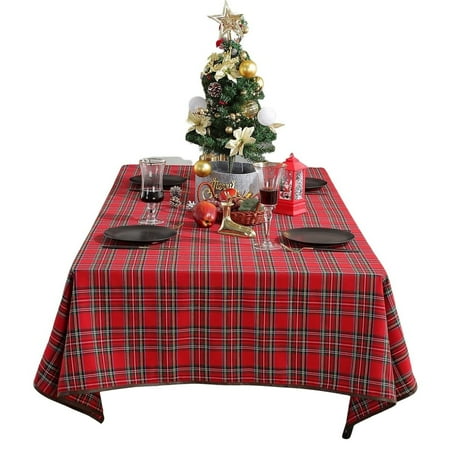 2 Pack Christmas Tablecloth For Rectangle Tables Plaid Tablecloth With Snowflake Print Polyester Table Cover For New Year Party Coffee Table Dining Table-Red B-140*300cm