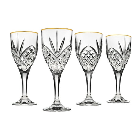 Dublin Crystal Gold Rim Water Goblet 16oz Set of 4
