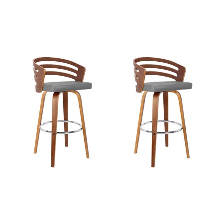 Armen Living Jayden 26 Inch Mid Century Swivel Barstool Chair, Gray (2 Pack)