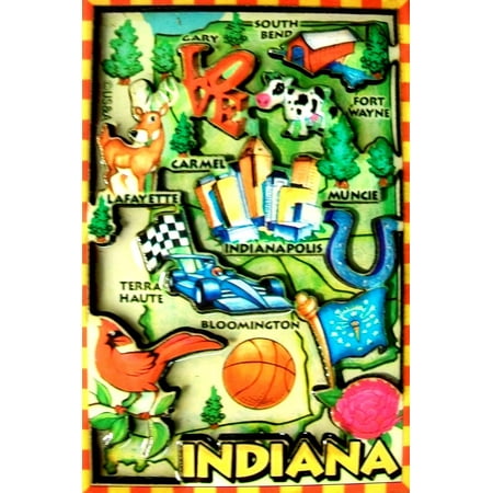 Indiana Cartoon Map Fridge Magnet