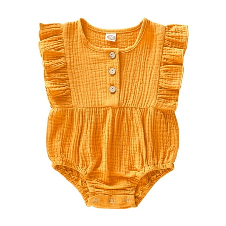 Newborn Baby Girl Romper Ruffle Sleeve Jumpsuit Baby Girl Bodysuit Infant Girl Summer Clothes Yellow 3-6 Months
Newborn Baby Girl Romper Ruffle Sleeve Jumpsuit Baby Girl Bodysuit Infant Girl Summer Clothes Yellow 3-6 Months