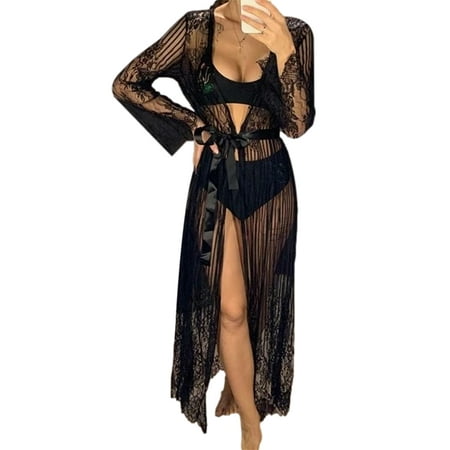EYIIYE Women Casual Solid Color Long Sleeve Cardigan Lace Perspective Bandage Nightgown
EYIIYE Women Casual Solid Color Long Sleeve Cardigan Lace Perspective Bandage Nightgown