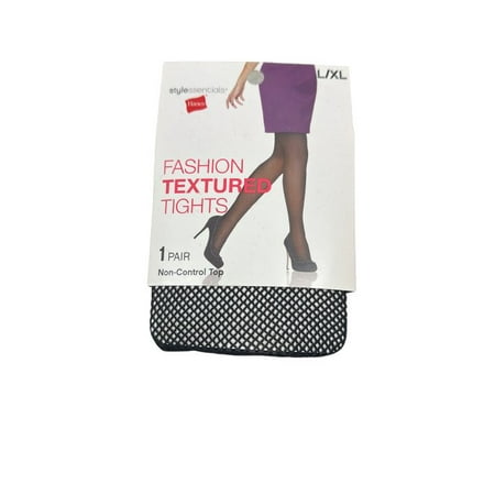 Hanes Style Essentials Textured Tights Stockings Fishnet Black L/XL