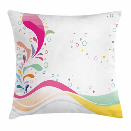 Floral Throw Pillow Cushion Cover, Cute Vivid Bubbles Circular Dots with Flower Leaves Kids Girls Baby Childish Design, Decorative Square Accent Pillow Case, 24 X 24 Inches, Multicolor, by Ambesonne