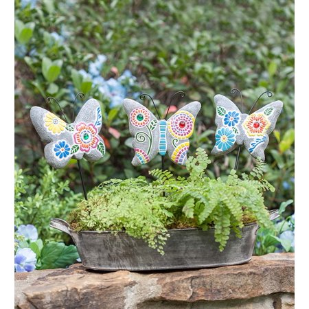 All-weather Painted Mosaic Garden Stones with Acrylic Gems, Set of 3